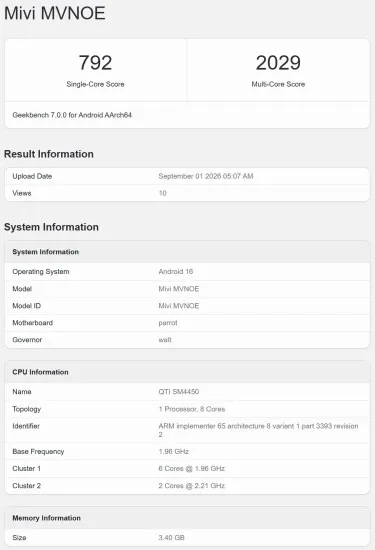 Mivi One 5G on Geekbench